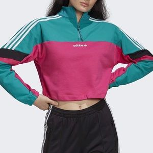 Adidas Cropped Color Block Half-Zip